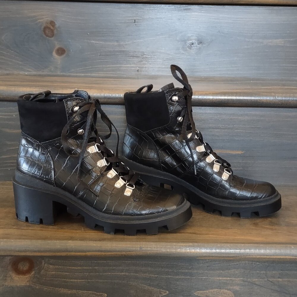Dolce Vita Rubi Croc Boots Black Leather Platform Combat Size 7.5